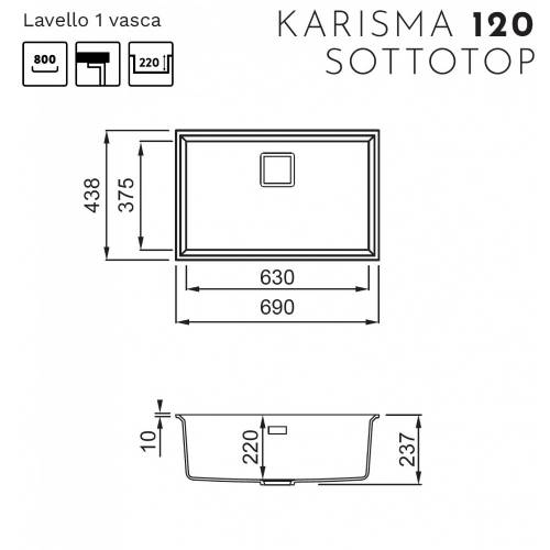Elleci LGK12043BSO KARISMA 120 SOTTOTOP lavello