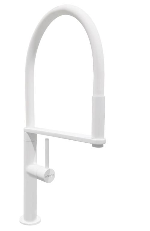 Cod. SXSHAKNWH Miscelatore monocomando a canna alta con doccetta flessibile, tutto colore bianco puro