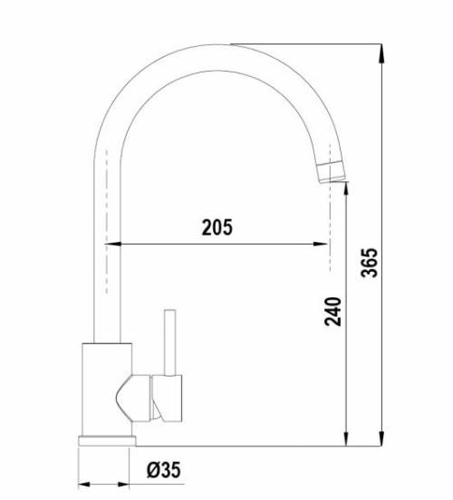 Cod. 533027S Miscelatore monocomando canna alta curvata-PRIMA NERO OPACO