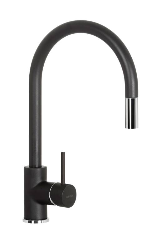 Cod. SXSTAR84 Miscelatore monocomando canna alta curvata con doccetta estraibile AQUASTAR NERO PURO