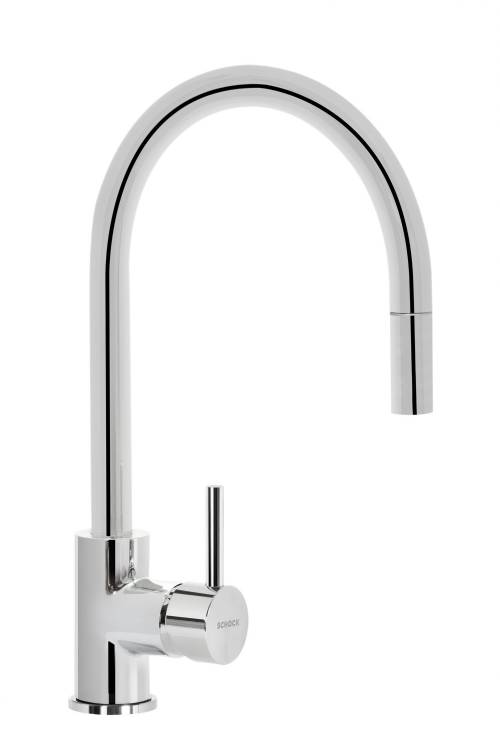 Cod. SXSTAR80 Miscelatore monocomando canna alta curvata con doccetta estraibile AQUASTAR CROMATO