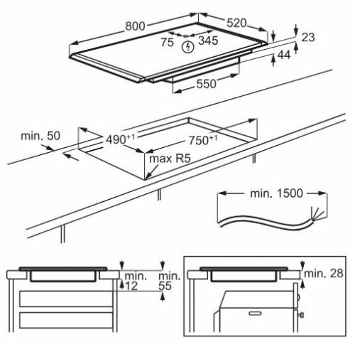 Piano cottura ad induzione ShapirMatt Serie 6000 Doppio Bridge con FlexiPower Management