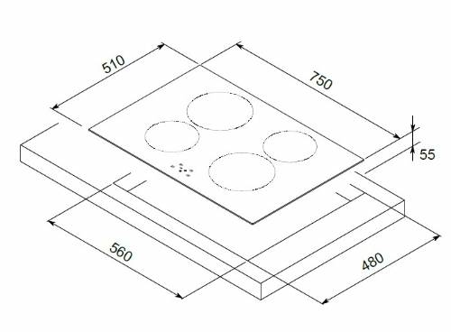 MONDIN VN754L607 PIANO induzione 75 cm vetroceramica nero
