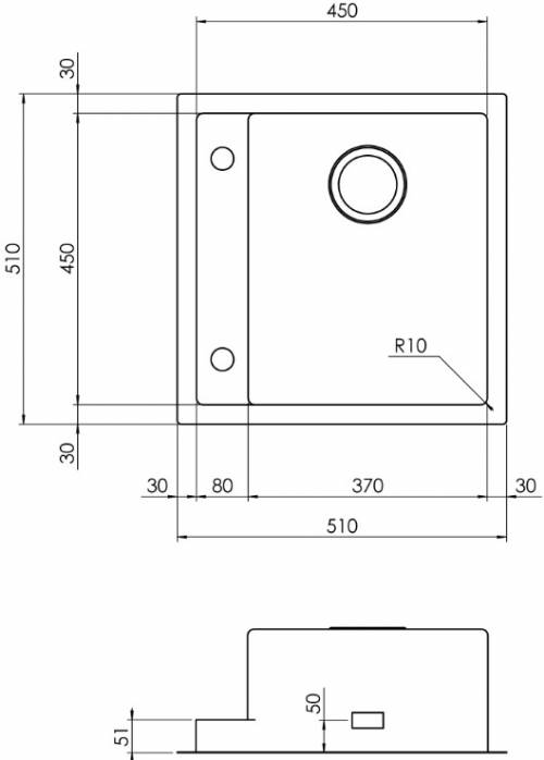 CM 018700 lavello monovasca Rhea Smart 51 x 51 1V satinato F3