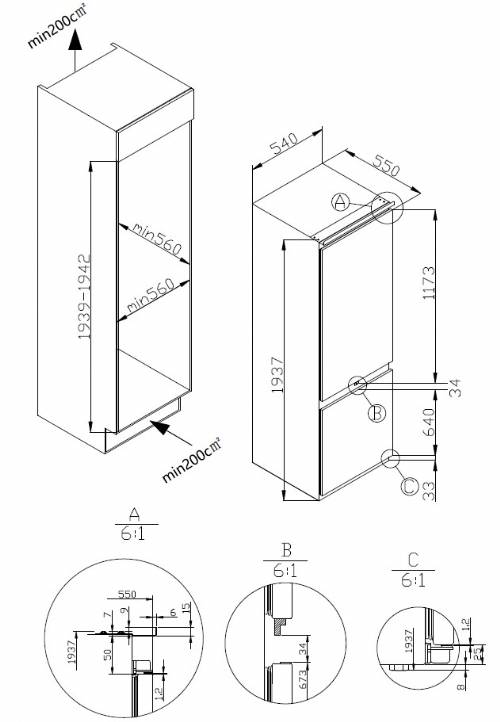 CROMBERG HRN6BIG FRIGO combinato 60 cm GRIGIO
