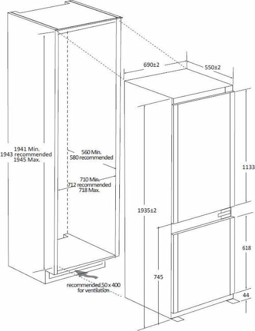 HOOVER - HONBQT5719DW - FRIGO COMBI 75 CM