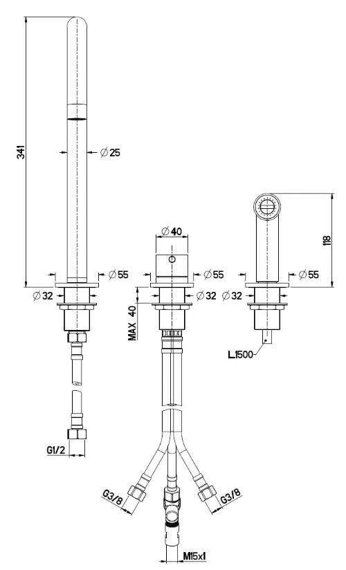 CROMBERG HMM0001 MISCELATORE 3 pezzi con doccia inox satinato