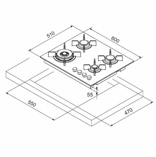 MONDIN CG604VTELNN PIANO a GAS 60 cm cristallo nero