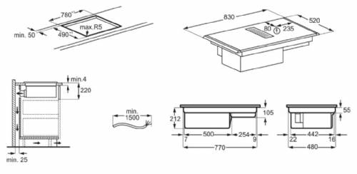 PIANO AD INDUZIONE CON CAPPA INTEGRATA BRIDGE WITH EXTRACTOR VERSIONE FILTRANTE