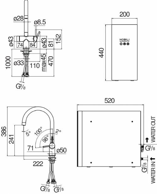 NOBILI LV0K133/AIOCR SISTEMA ALL-IN-ONE SORGENTE FRIZZA & BOLLENTE CROMO