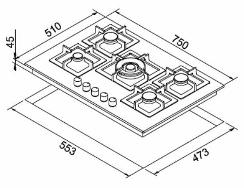 Elleci PGSP75140CS PLANO piano cottura