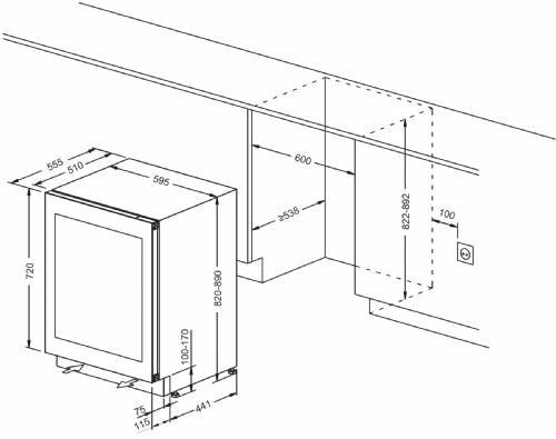 Cromberg HCV68UD cantina vino, vetro nero cerniera dx