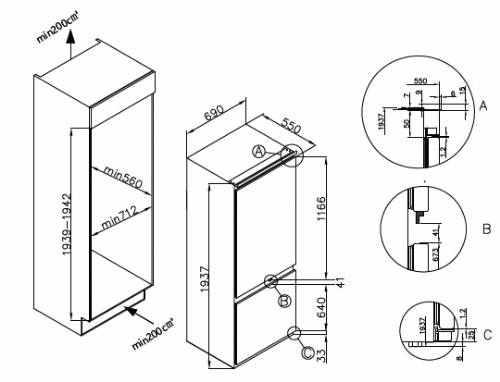 Cromberg HRN75BI Frigorifero combinato Total No Frost Grey
