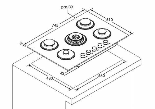 Hoover HVG74WC3B Piano cottura gas
