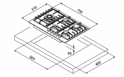 MONDIN FB755VPGLX PIANI COTTURA GAS